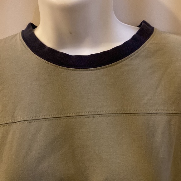 CHEROKEE Men’s T-shirt, Khaki w Navy Trim, 100% Cotton, Medium - Picture 3 of 5